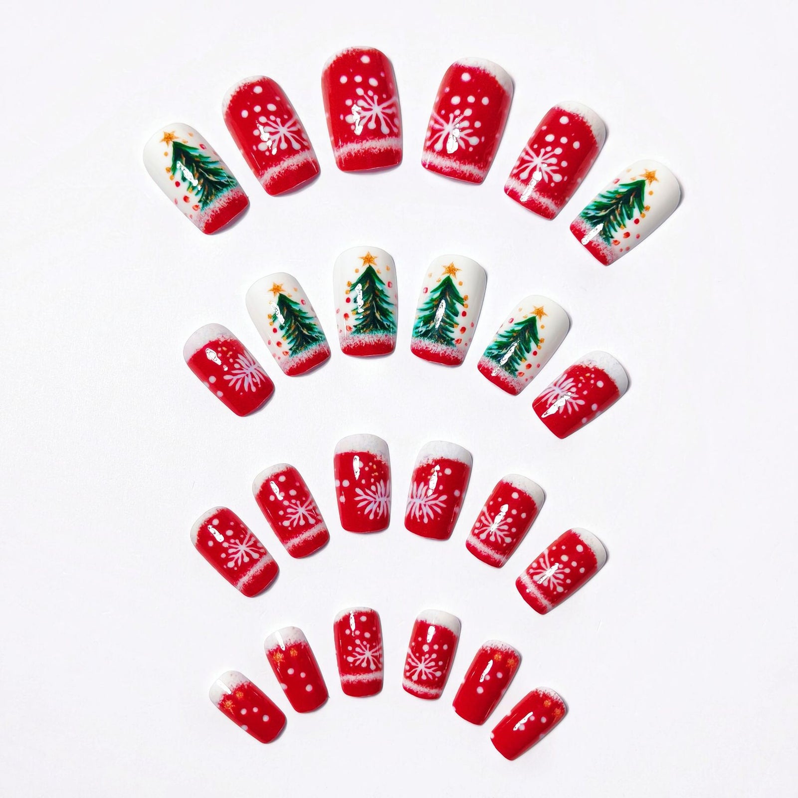 24pcs/Set White Christmas Snowflake Christmas Tree Press-On Nails
