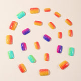 24pcs/Set Multicolor Gradient Glitter Short Press On Nails