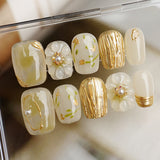 10pcs/Set Yellow 3D Flower Press-On Nails