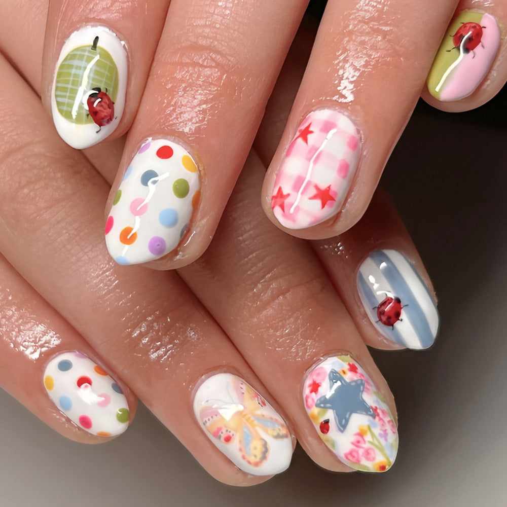 24pcs/Set Ladybug Polka Dot Press-On Nails