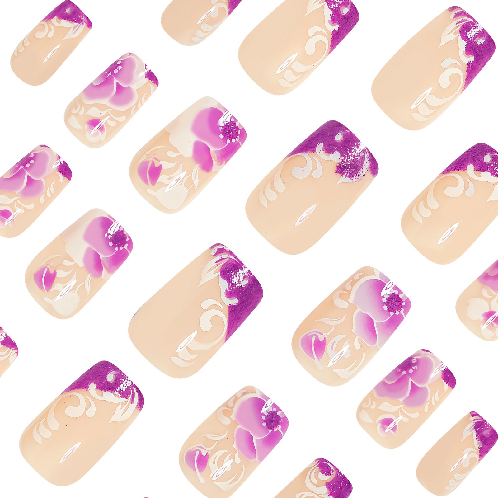 24pcs/Set Purple Rose French Press-On Nails