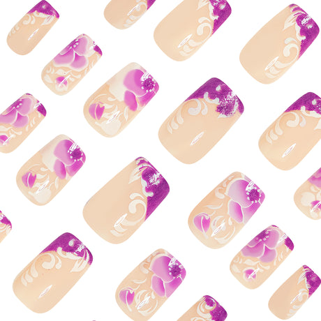 24pcs/Set Purple Rose French Press-On Nails