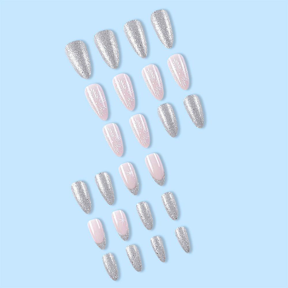 24pcs/Set Glitter Sequin Snowflakes Press-On Nails