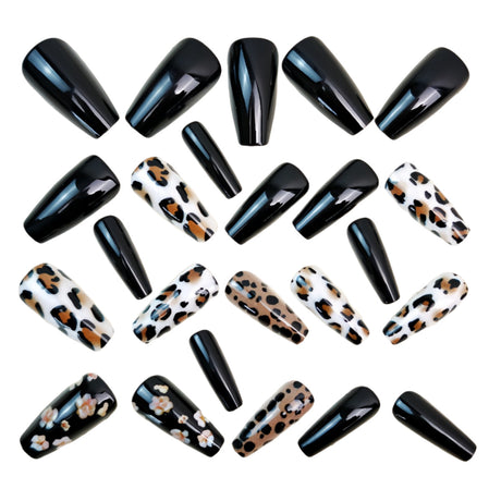 24pcs/Set Black Leopard Press-On Nails