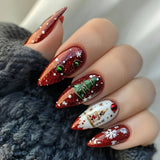 24pcs/Set 3D Embossed Red Green Snowflake Christmas Tree  Press-On Nails