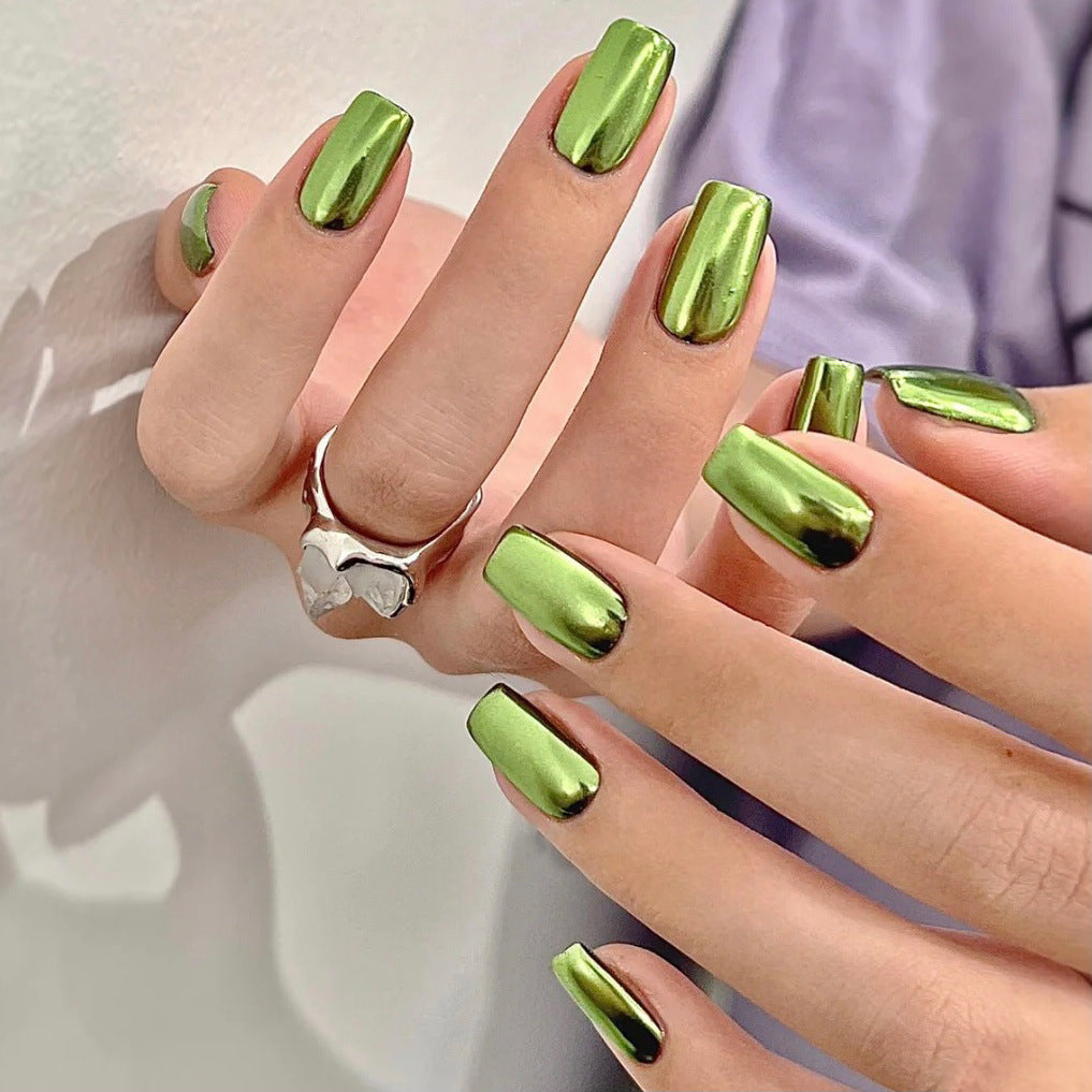 24pcs/Set Green Powder Mirror Press-On Nails