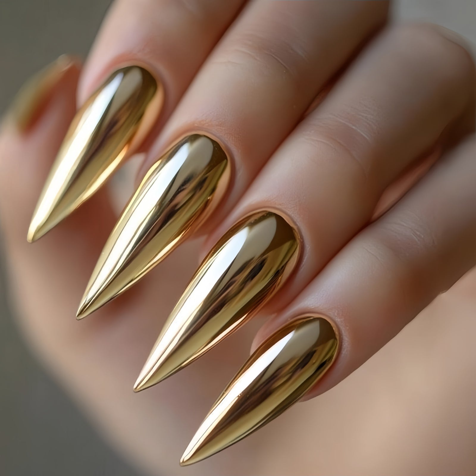 24pcs/Set Long Electroplated Gold Press-On Nails