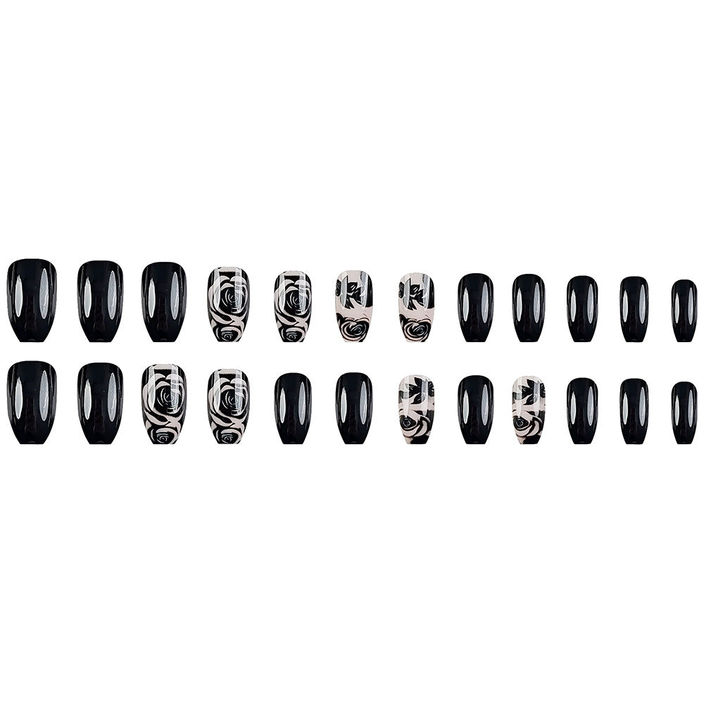 24pcs/Set Dark Enchanted Rose Press-On Nails