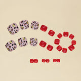 24pcs/Set Leopard Red Press On Toe Nails