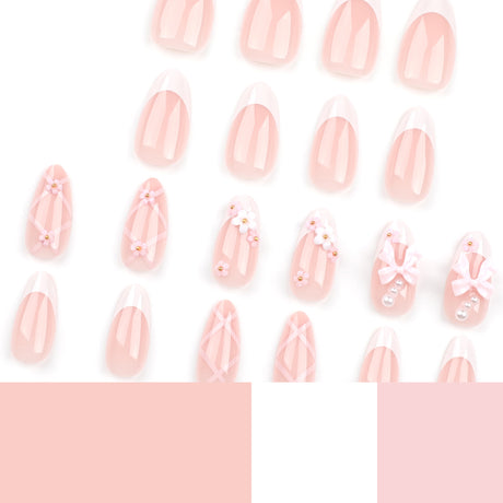 24pcs/Set White French Tip Bow Press-On Nails