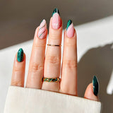 24pcs/Set Pink & Silver Christmas Stripes Press-On Nails