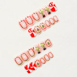 24pcs/Set Christmas Colorful Wreath Short Press-On Nails