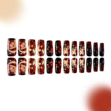 24pcs/Set Black and Red Large Flower Press-On Nails