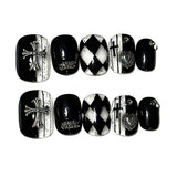 (Handmade) 10pcs/Set Black Grid Press-On Nails