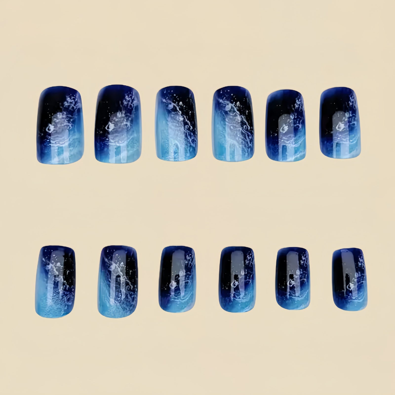 24pcs/Set Ocean Blue Press-On Nails