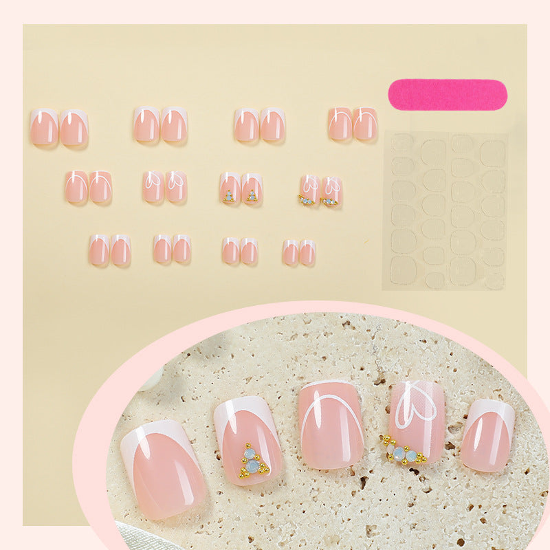 24pcs/Set White French Tip Heart Press-On Nails