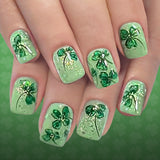 24pcs/Set Light Green Four-Leaf Clover Glitter Short Press On Nails