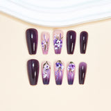 24pcs/Set Purple Gradient Flowers Press-On Nails