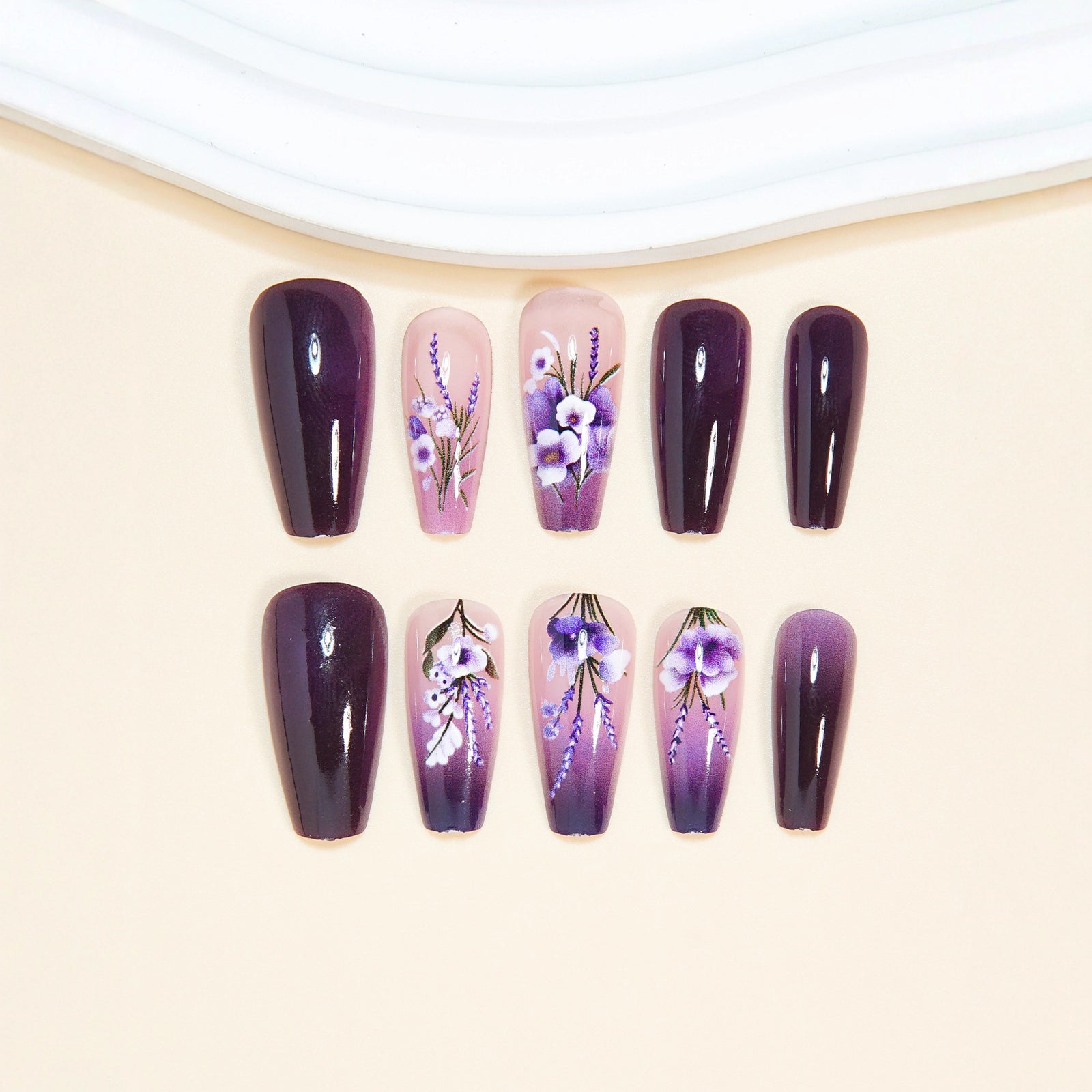 24pcs/Set Purple Gradient Flowers Press-On Nails