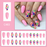 24pcs/Set Multicolored Small Flowers Short Press-On Nails