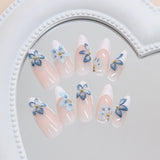 24pcs/Set Icy Blue Lily French Press-On Nails