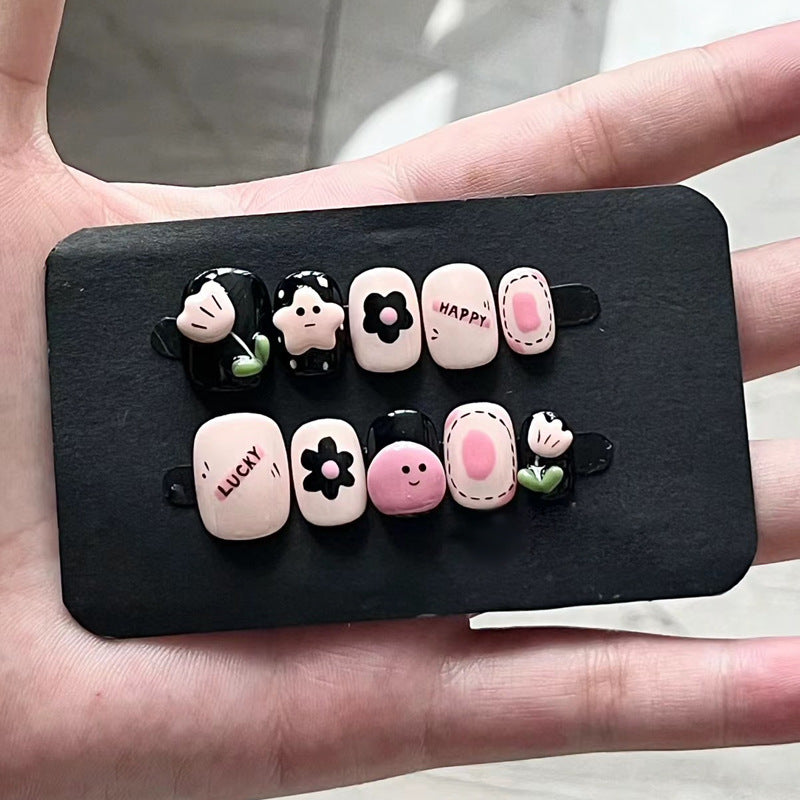 24pcs/Set Cute Flowers Press-On Nails For Kids