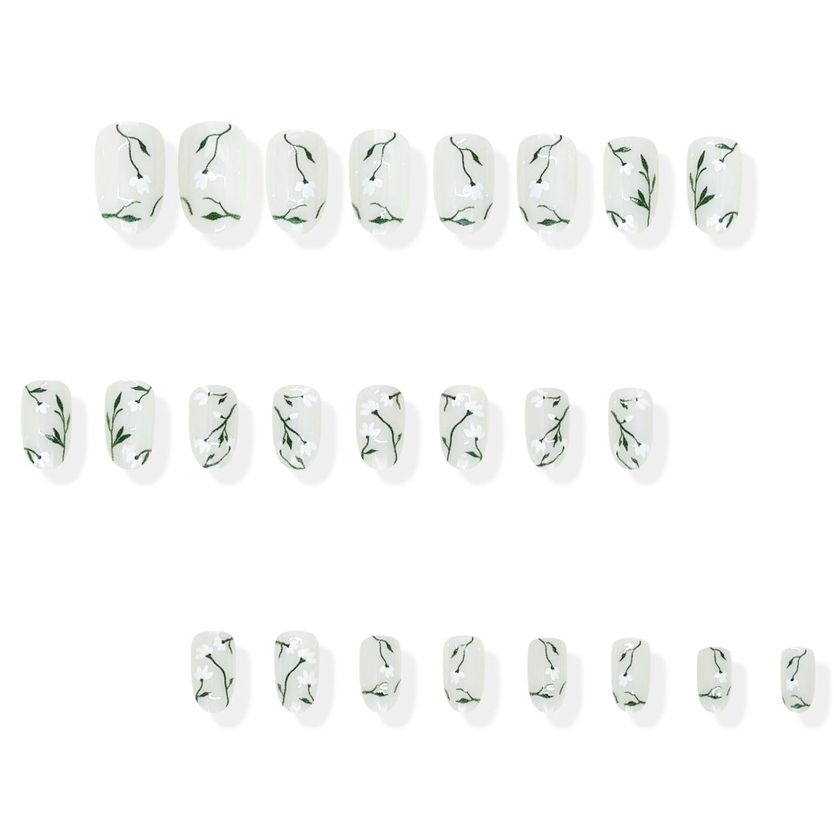 24pcs/Set Milky White Floral Press-On Nails