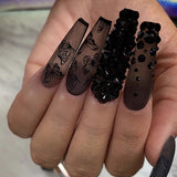 24pcs/Set Black Matte Butterfly Press-On Nails