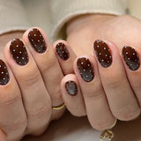 24pcs/Set Brown Polka Dot Press-On Nails