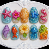 30pcs/Set Gold Foil 3D Glitter Marine Life Press-On Nails