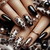 24pcs/Set Black Leopard Press-On Nails