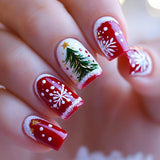 24pcs/Set White Christmas Snowflake Christmas Tree Press-On Nails