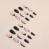 24pcs/Set French Black Floral Press-On Nails
