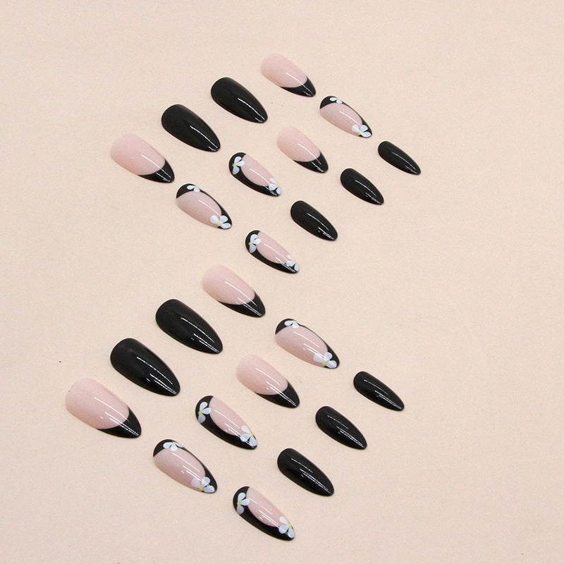 24pcs/Set French Black Floral Press-On Nails