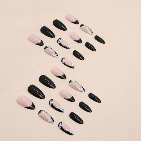 24pcs/Set French Black Floral Press-On Nails