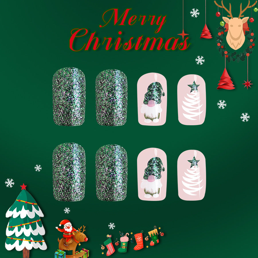 24pcs/Set Christmas Santa & Tree Press On Nails