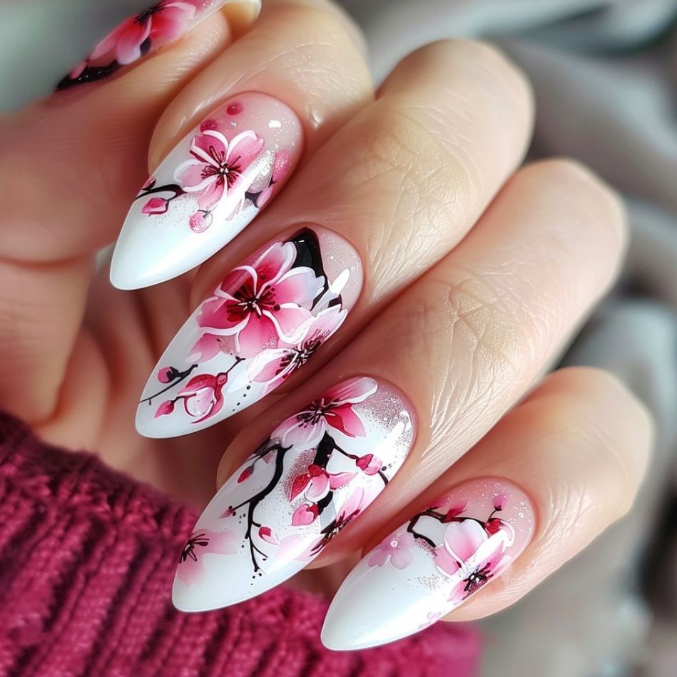 24pcs/Set Peach Blossom Press-On Nails