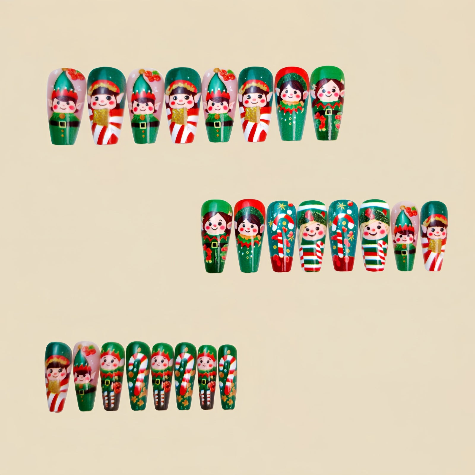24pcs/Set Green Elf Christmas Press-On Nails