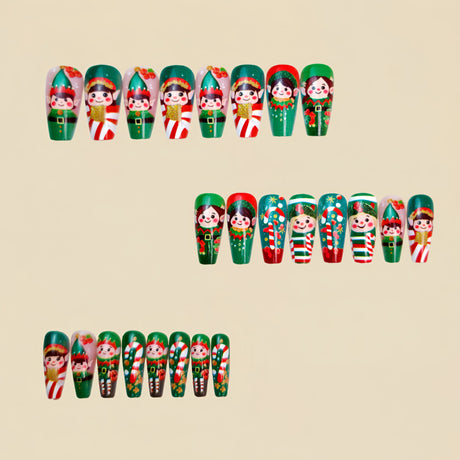 24pcs/Set Green Elf Christmas Press-On Nails