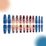 24pcs/Set Blue and Pink Roses Press-On Nails