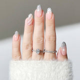 24pcs/Set Pink & Silver Christmas Stripes Press-On Nails