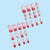 24pcs/Set Red Gradient with Diamonds Press-On Nails