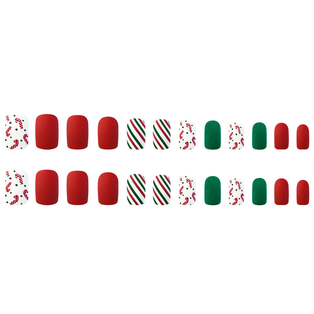 24pcs/Set Striped Christmas Press-On Nails