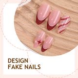 24pcs/Set Pink & Silver Christmas Stripes Press-On Nails