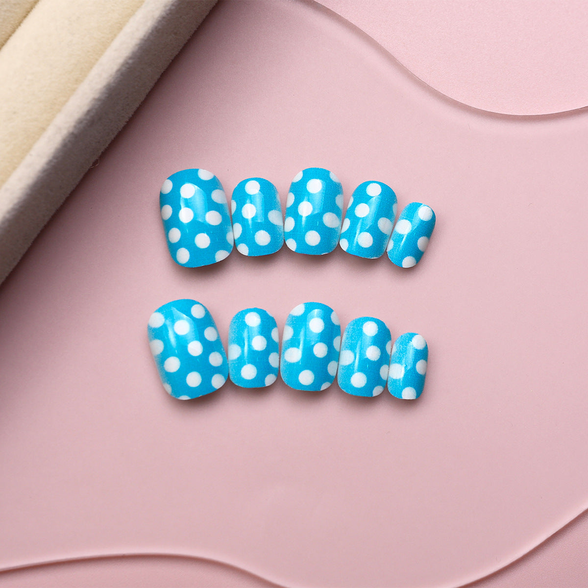 24pcs/Set Blue Polka Dots Press-On Nails For Kids