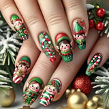 24pcs/Set Green Elf Christmas Press-On Nails