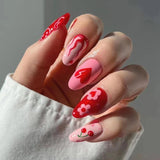 24pcs/Set Flowers Heart Cherry Press-On Nails