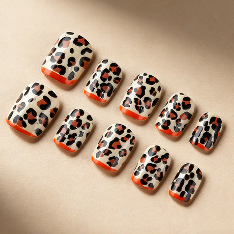 24pcs/Set Pink Leopard French Tip with Red Edge Press-On Nails