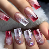 24pcs/Set Red Gradient with Diamonds Press-On Nails