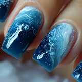 24pcs/Set Ocean Blue Press-On Nails